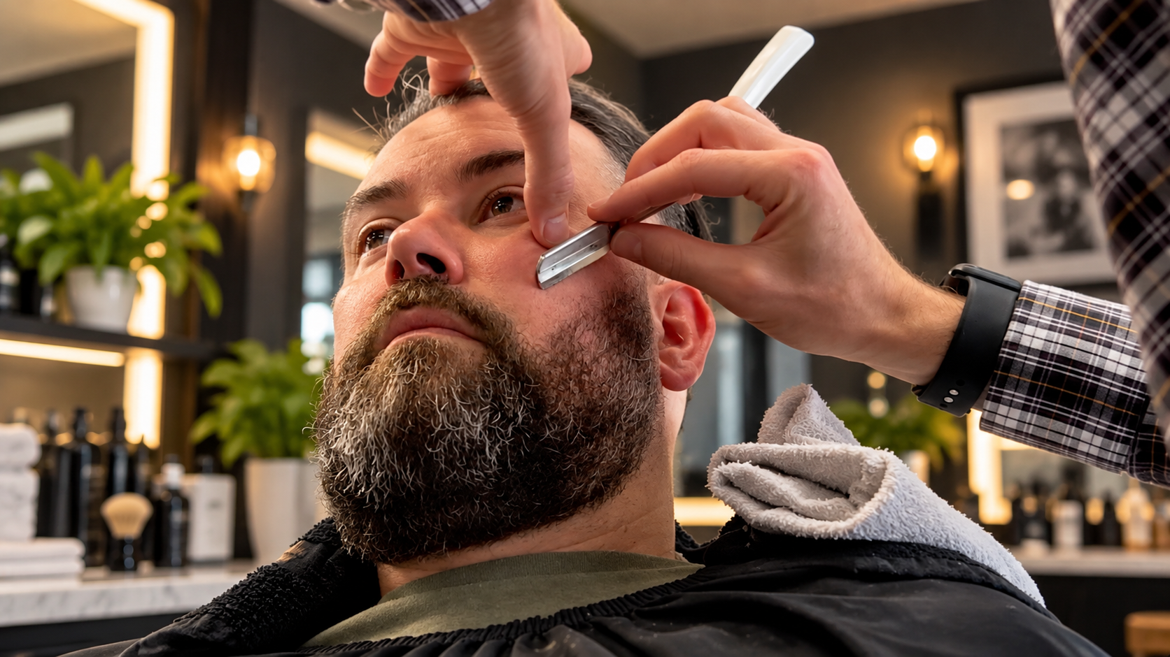 David Scott Weitz photographing a male barber at Players Barber Shop in Hatboro, Pennsylvania