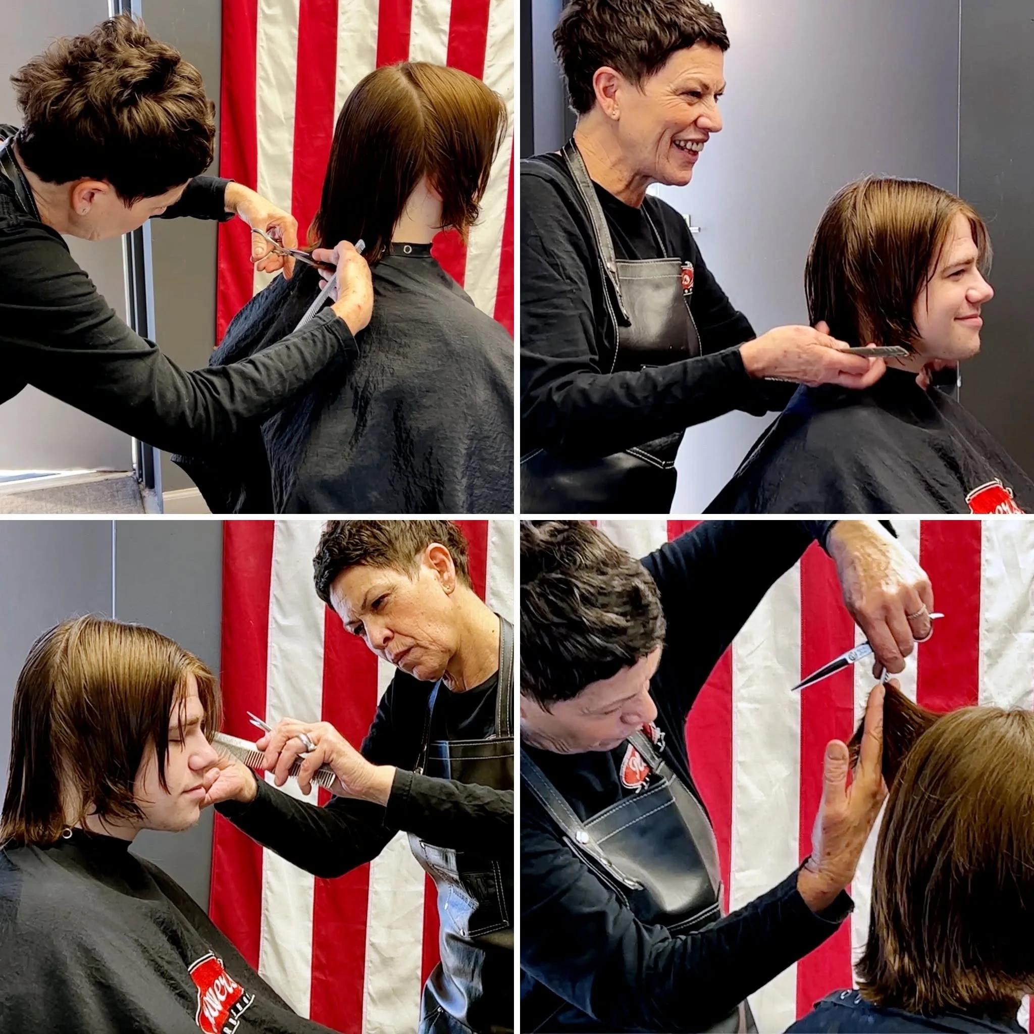 David Scott Weitz photographing a female barber at Players Barber Shop in Hatboro, Pennsylvania