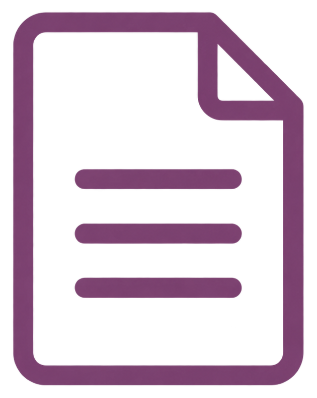 Icon of a purple paper document or file with lines indicating text.