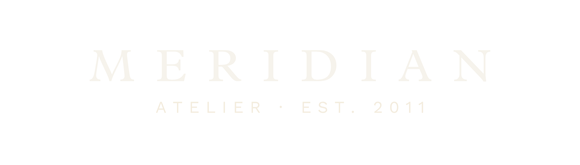 Black logo with elegant white text that reads "MERIDIAN ATELIER EST. 2011"
