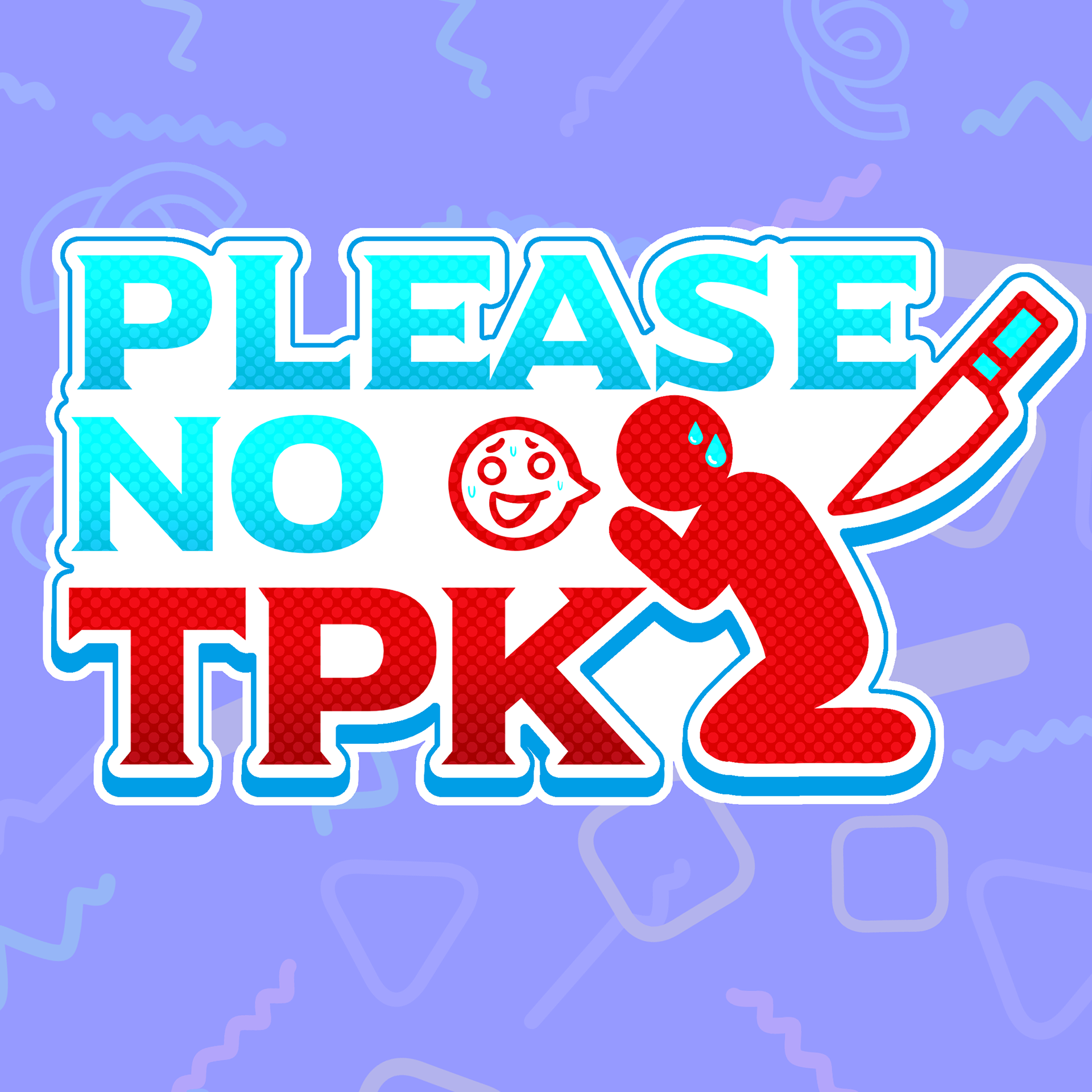 Colorful graphic with the words "Please No Bed" in bold, with a cartoon character and a red syringe below in a vibrant, playful design.