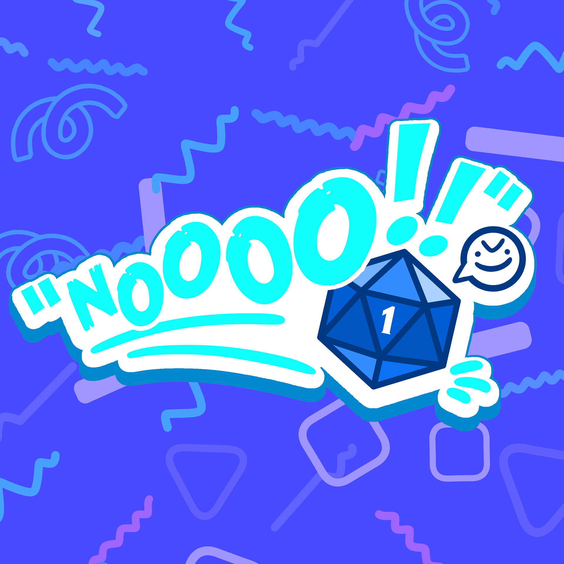 Colorful graphic with the word 'Woo!' and an animated smiling face, surrounded by abstract squiggly lines and shapes on a blue background.