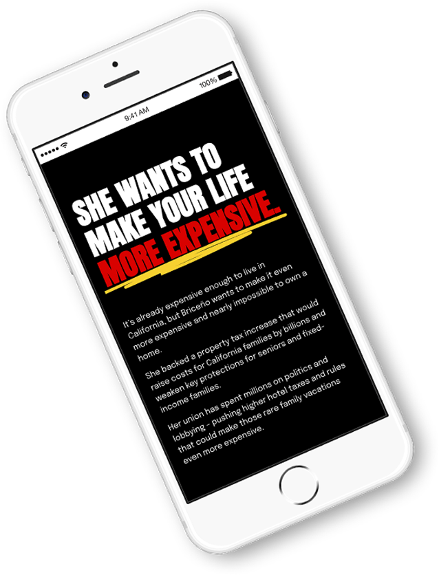 Smartphone displaying a message about wealthy individuals influencing government policies to increase living costs for families.