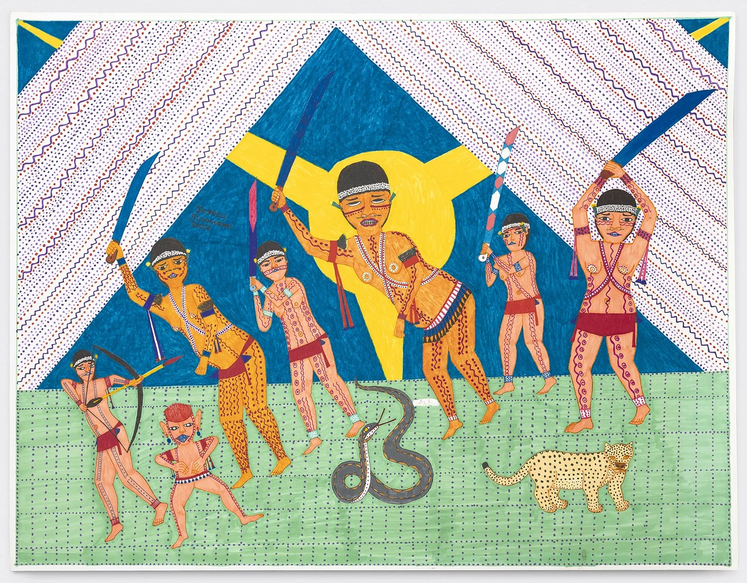 Palavras sobre a mulher xamã. Quando a mulher é xamã, todos seus espíritos são mulheres, já que é uma mulher yanomami. É mulher, mas seu espírito é muito forte. Mesmo que seja mulher, é muito forte e também vai para a guerra contra outros xapiri. Ela