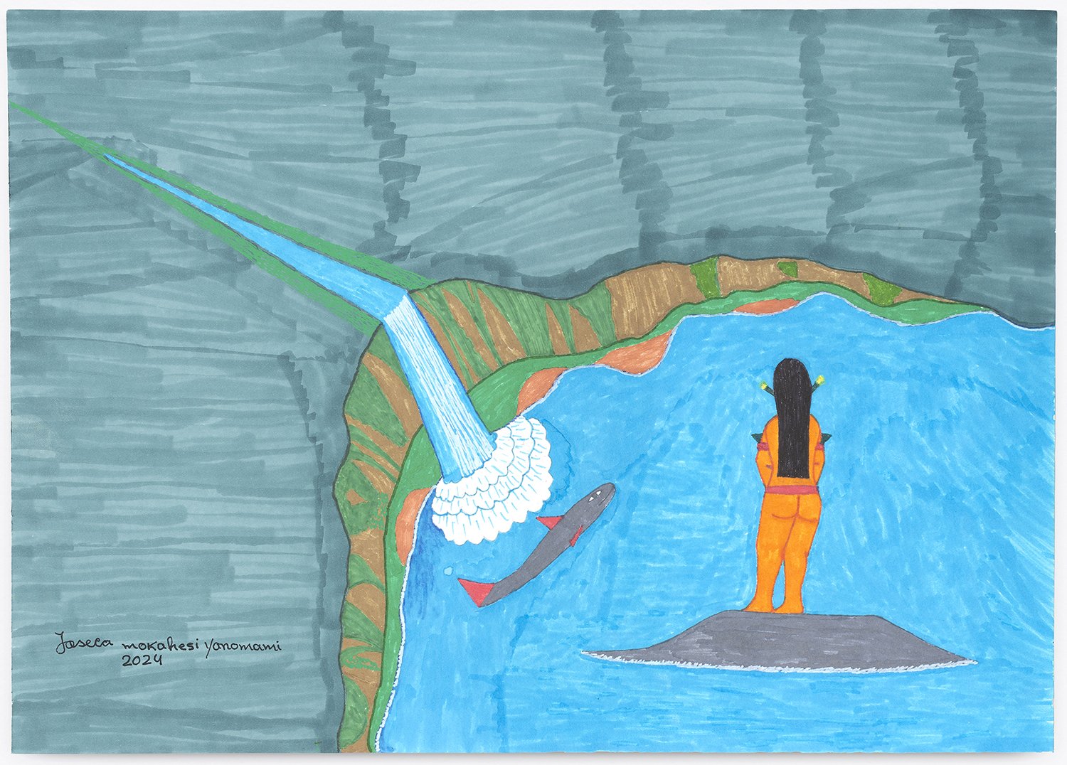 Lá onde vive o ser arco-íris Hokoto kɨkɨ, existe uma cachoeira barulhenta, é lá também onde vive o rĩxĩ das mulheres junto com o rĩxĩ dos peixes. Se matarmos este ser do arco íris [que é uma cobra sobrenatural], uma mulher que vive distante irá morre