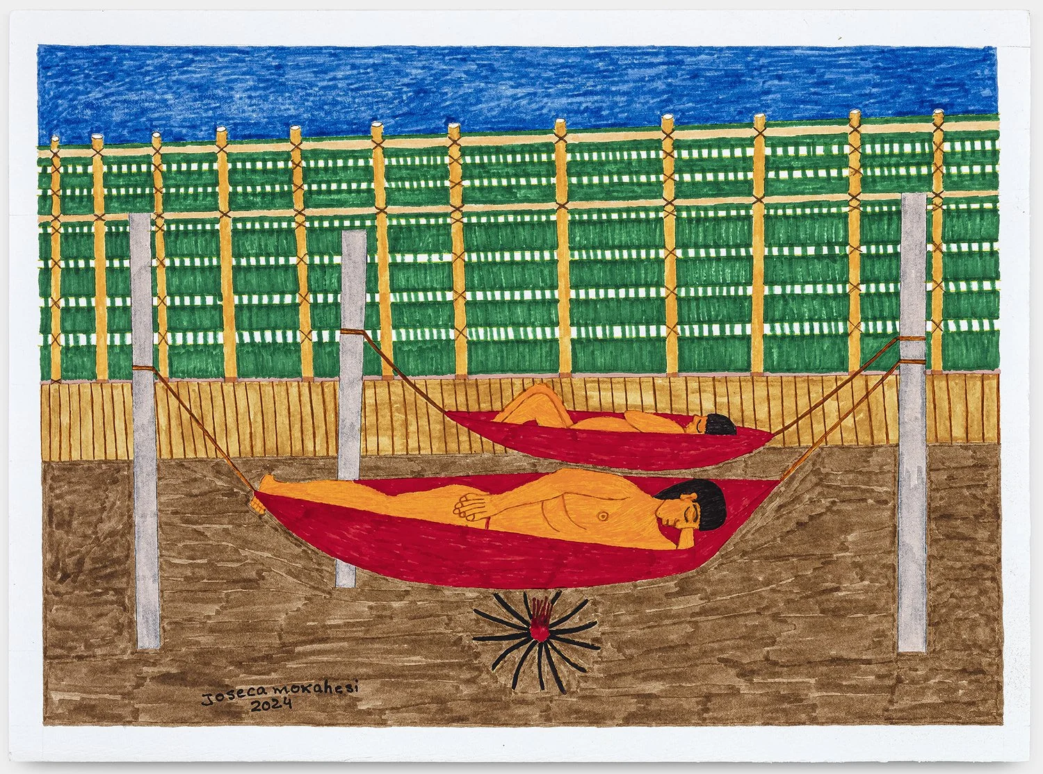 Quando nós dormimos, os sonhos aparecem. Sonhamos com os animais. Outros animais bravos nos fazem sonhar. As doenças também nos fazem sonhar. Vemos os espíritos xapiri em nossos sonhos. É assim que acontece quando nós dormimos. | 2025, grafite, lápis