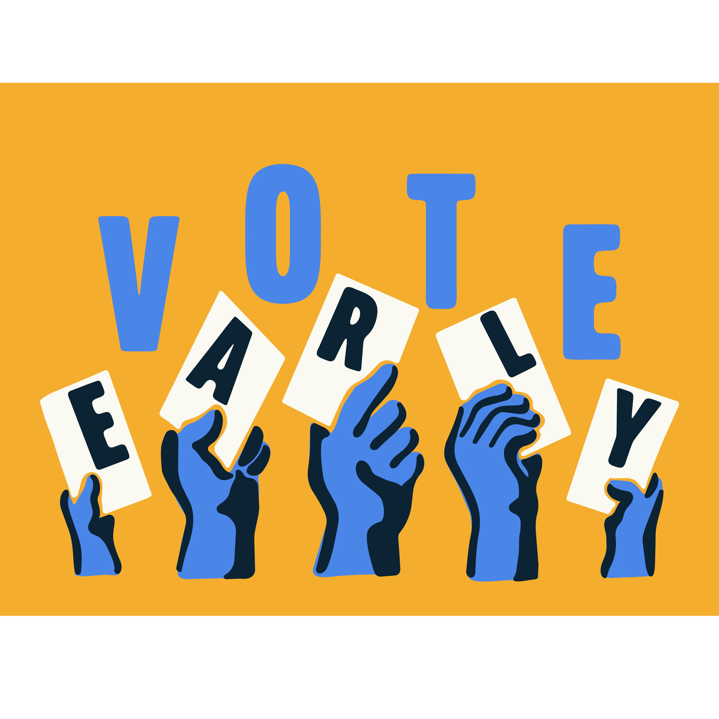 The word "vote" above hands holding up ballots that read "early"