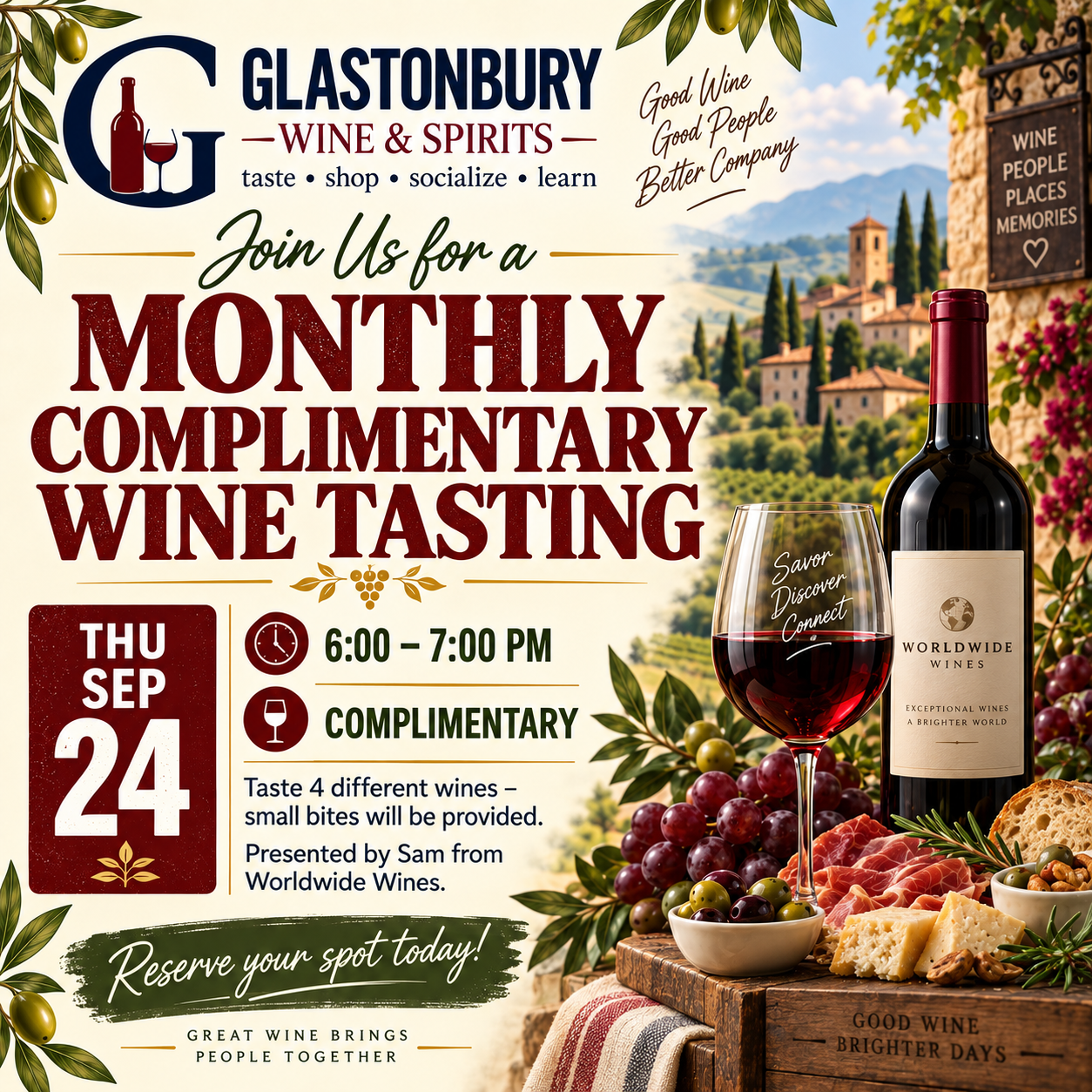 Monthly Complimentary Wine Tasting