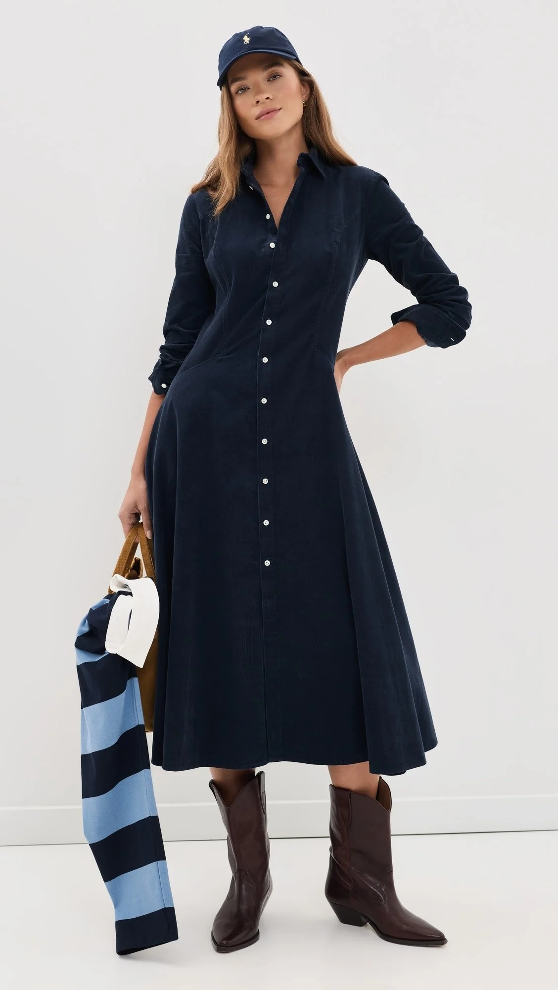 Polo Ralph Lauren corduroy shirt dress with a collar and wide-wale texture.