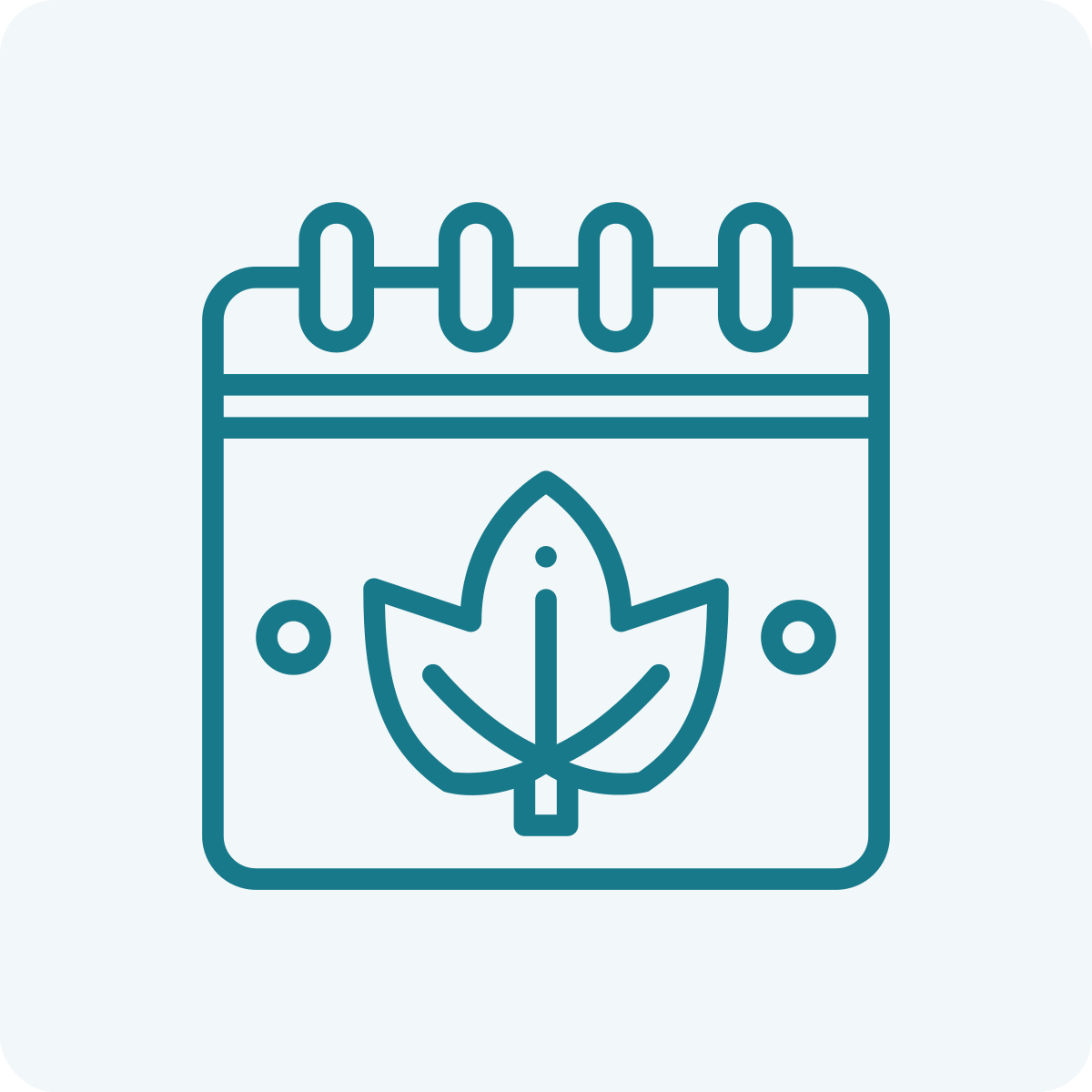 Calendar icon with a leaf symbol in the center.