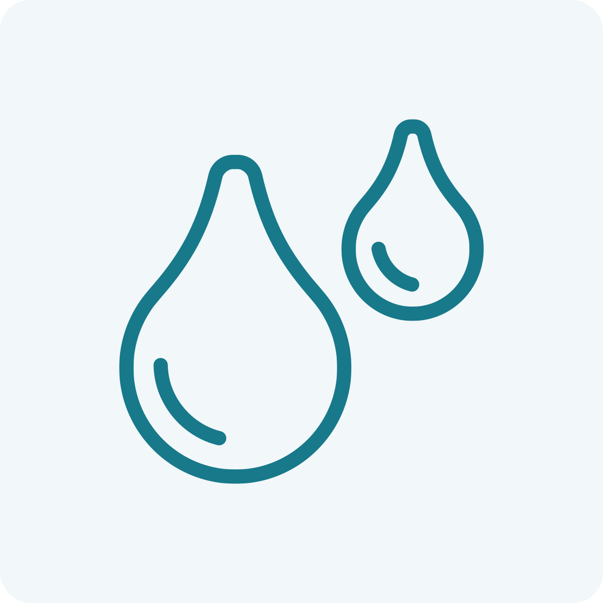 Line drawing of two water droplets, one larger and one smaller, on a light background.