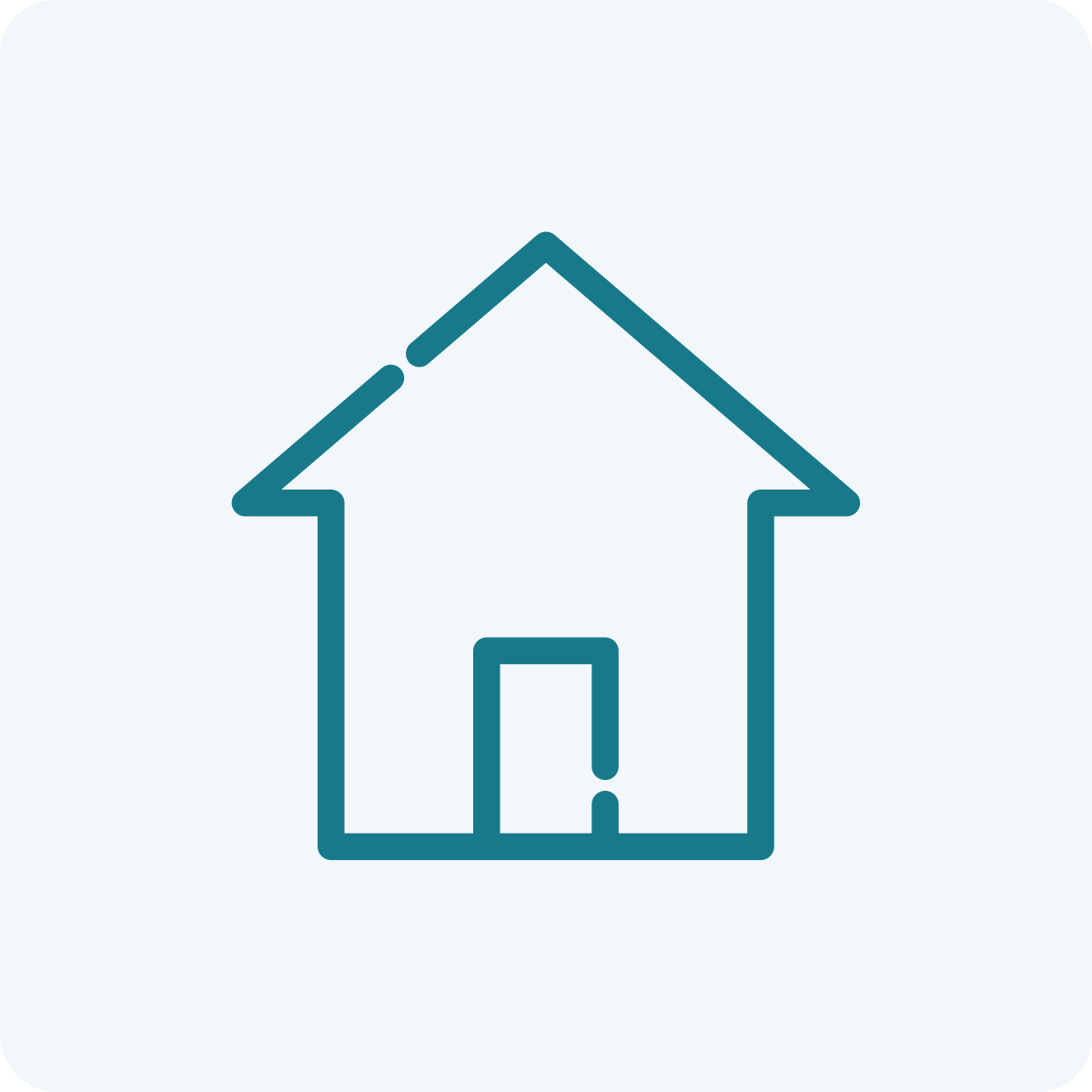 Outline of a house with a door and an up arrow shape forming the roof.