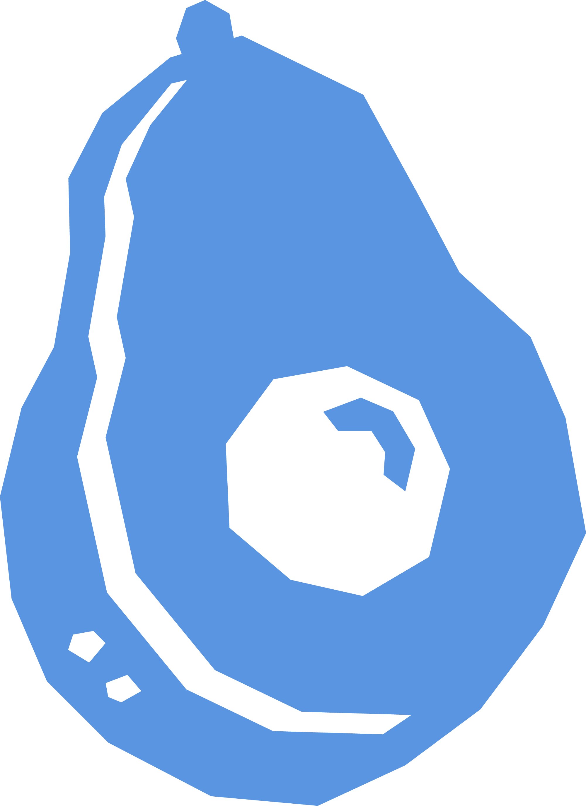 Blue illustration of an avocado, in the style of a fun paper-cut out.