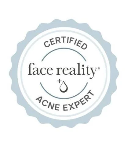 Face Reality Certified Acne Expert badge with a droplet icon.