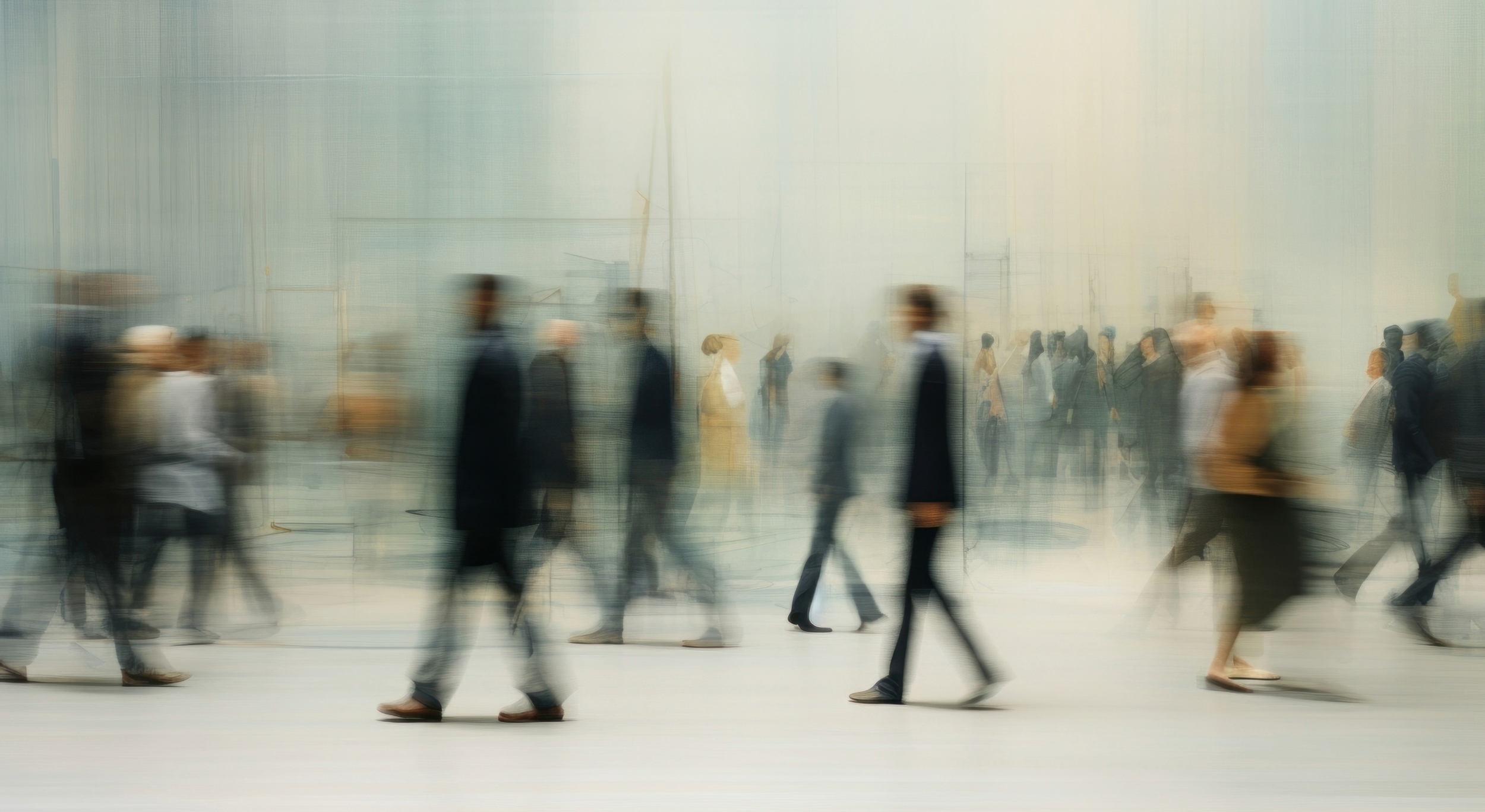 A blurred image of people walking symbolic of questioning human flourishing
