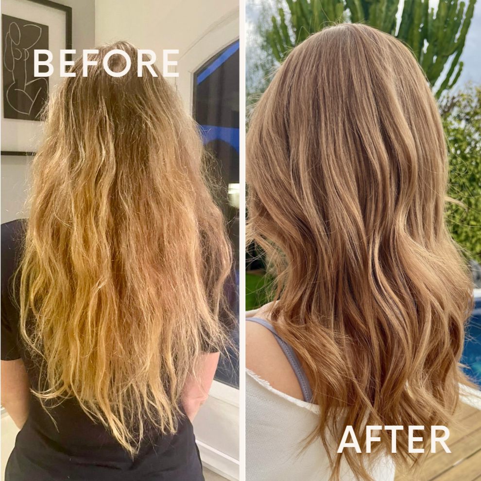 Before and after hair transformation by luxury mobile hair stylist in Marbella