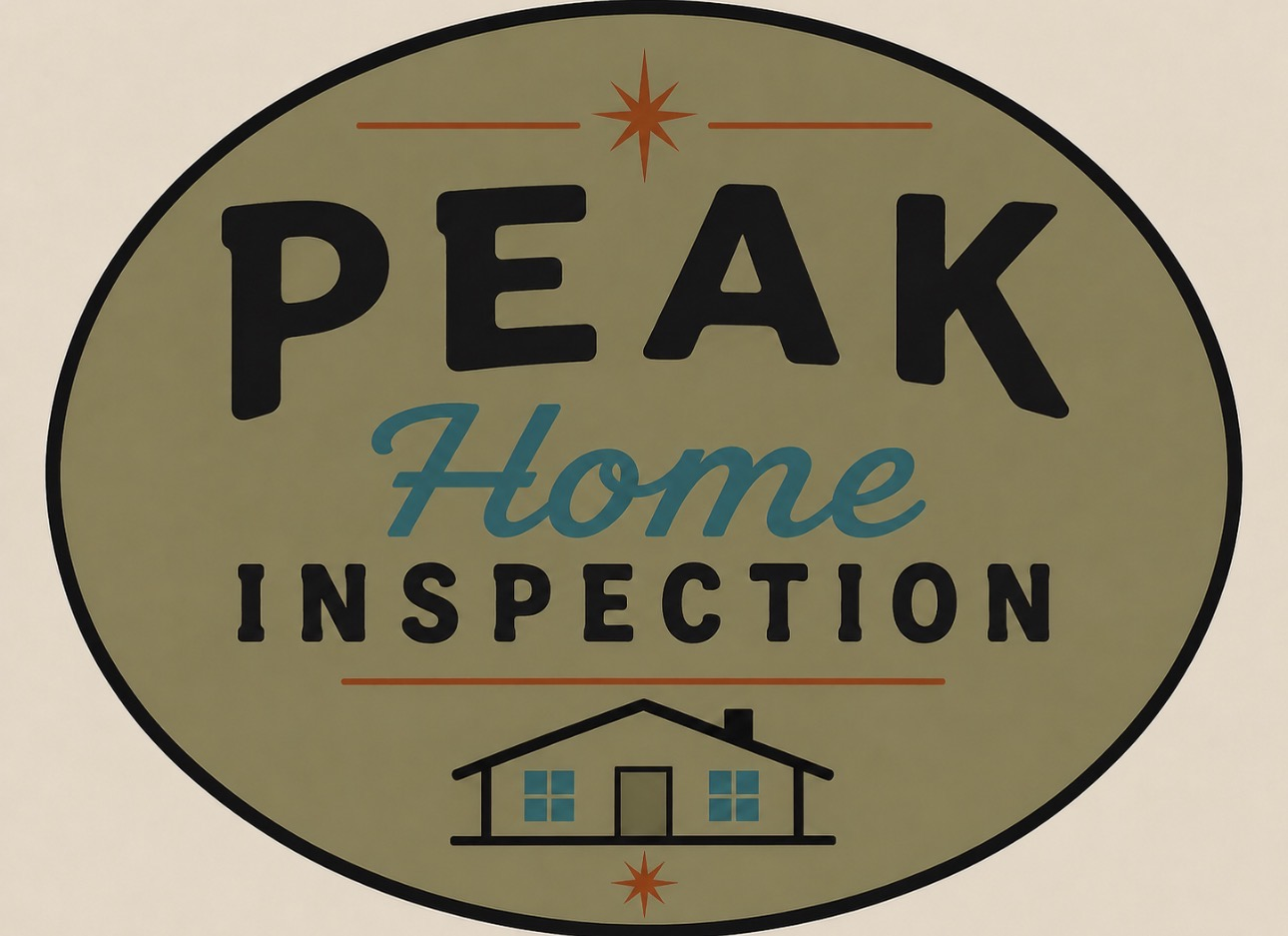 Logo for Peak Home Inspection featuring a house icon and stylized text with stars.