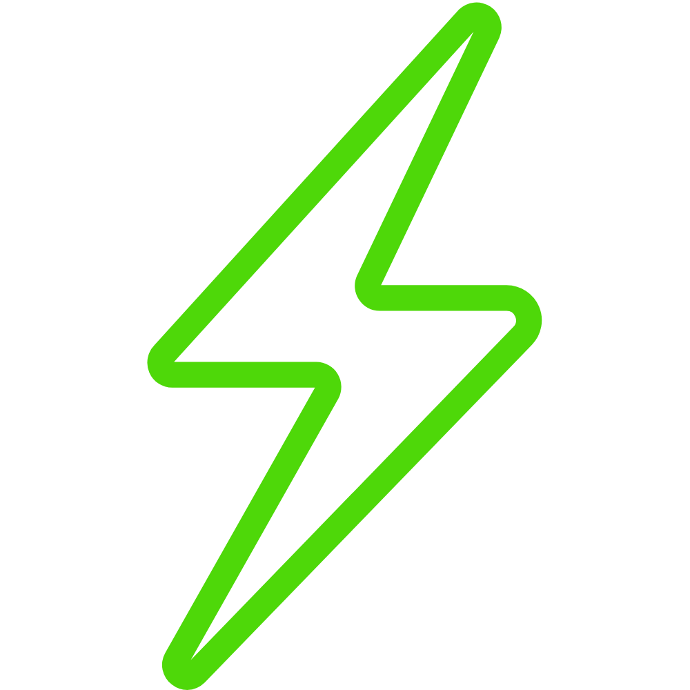 A green outline of a lightning bolt on a black background.