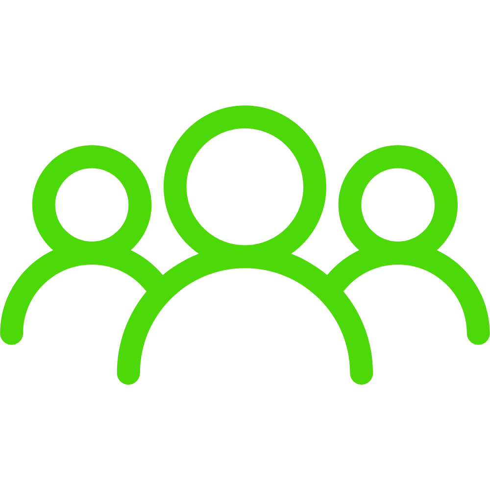 Icon of three green human figures representing a group or community.