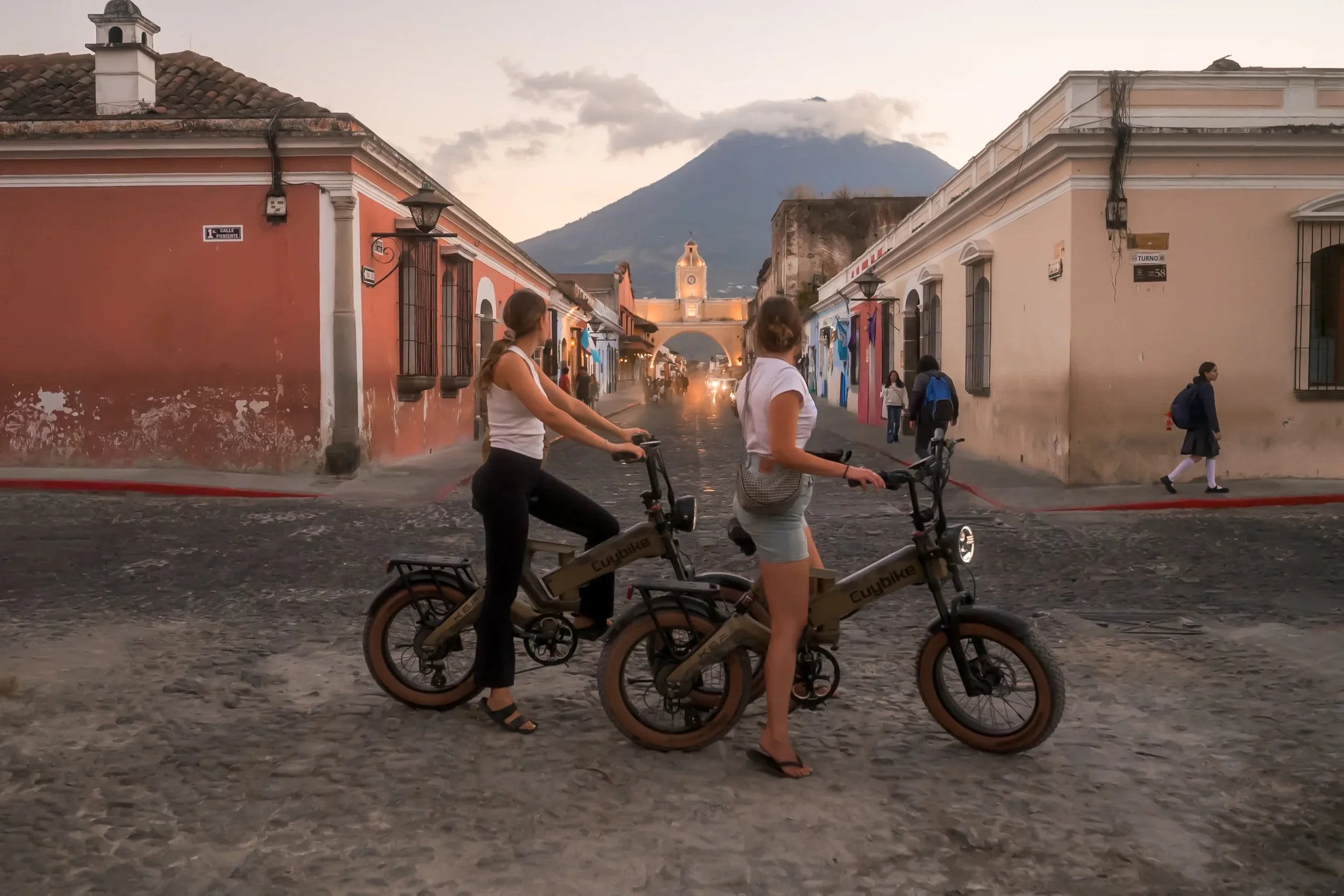 Sunset at Arco Santa Catalina with e-bikes.