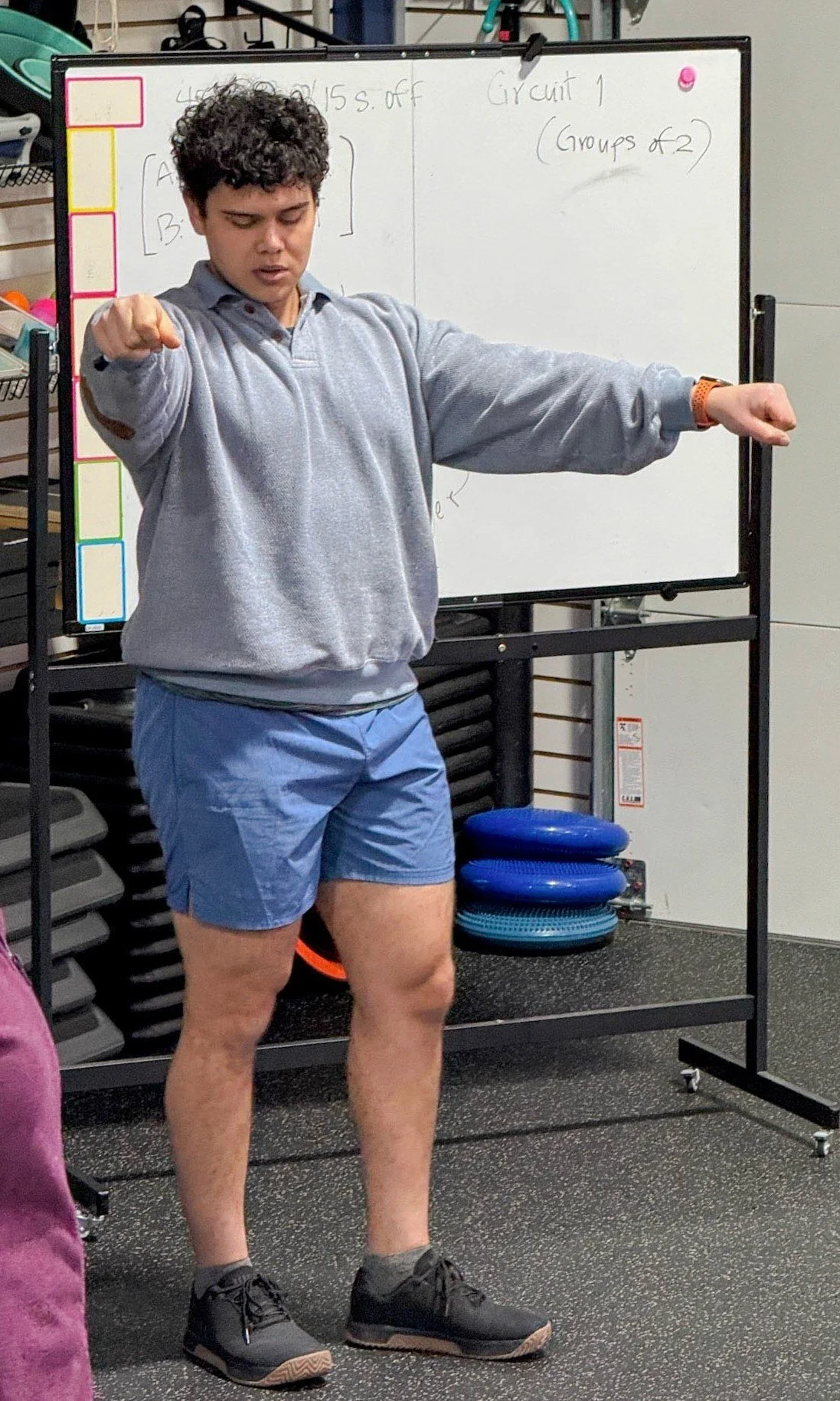 Pink Llama Fitness movement assessment demonstration inside the Renton gym