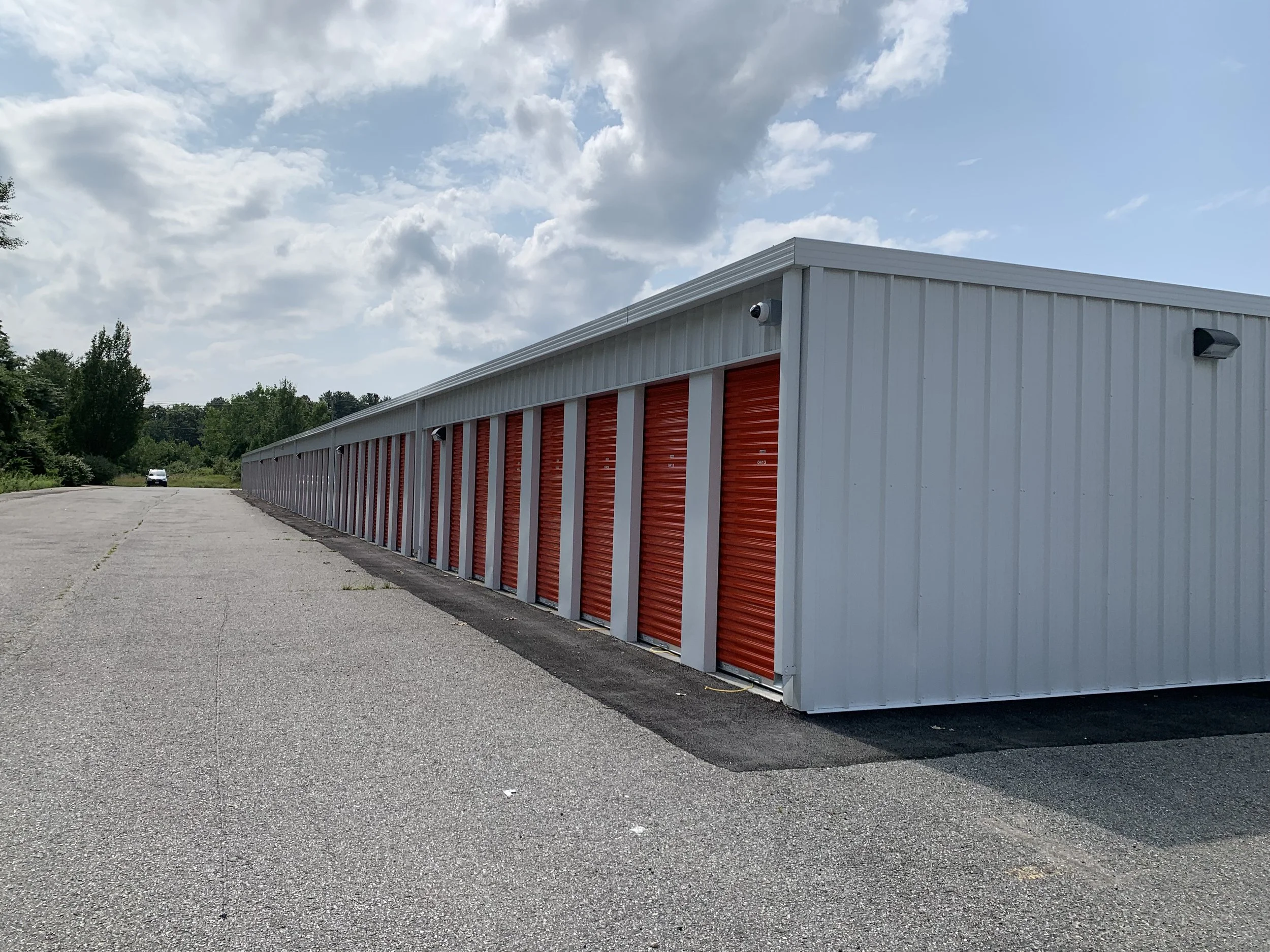 Exterior drive-up self-storage units at the Methuen U-Haul campus