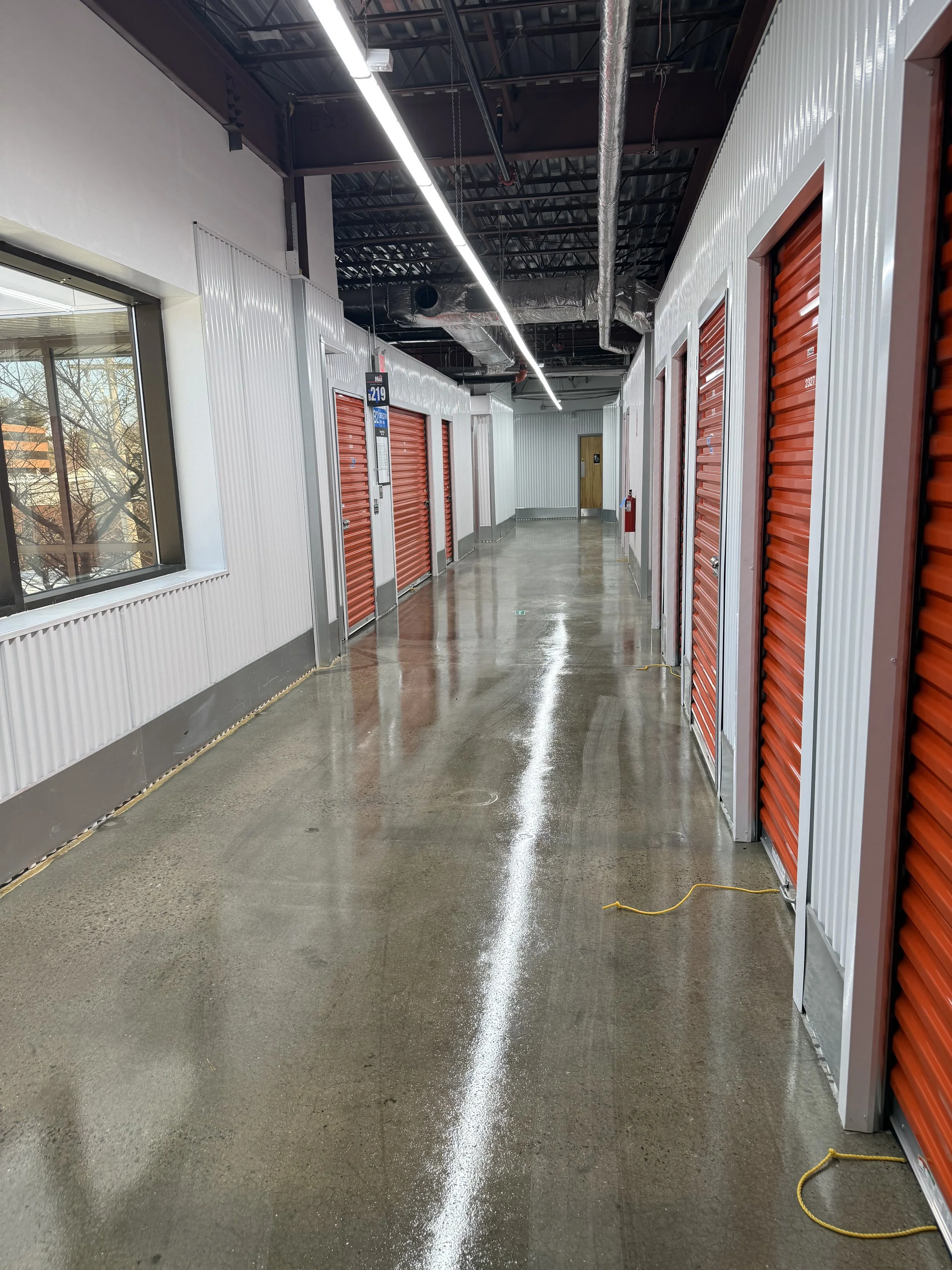 Climate-controlled self-storage corridor inside the redeveloped Methuen facility
