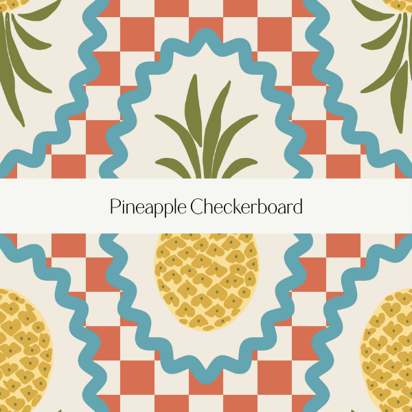 A pattern featuring pineapples and checkered elements with a title reading 'Pineapple Checkerboard'.