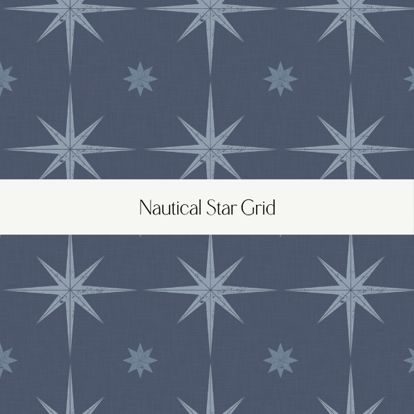 Pattern of nautical star grid on dark blue background with white text 'Nautical Star Grid'