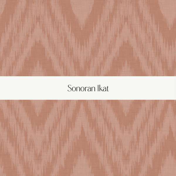 Cover of a book titled 'Sonoran Ikat' with a pinkish-brown ikat pattern background.