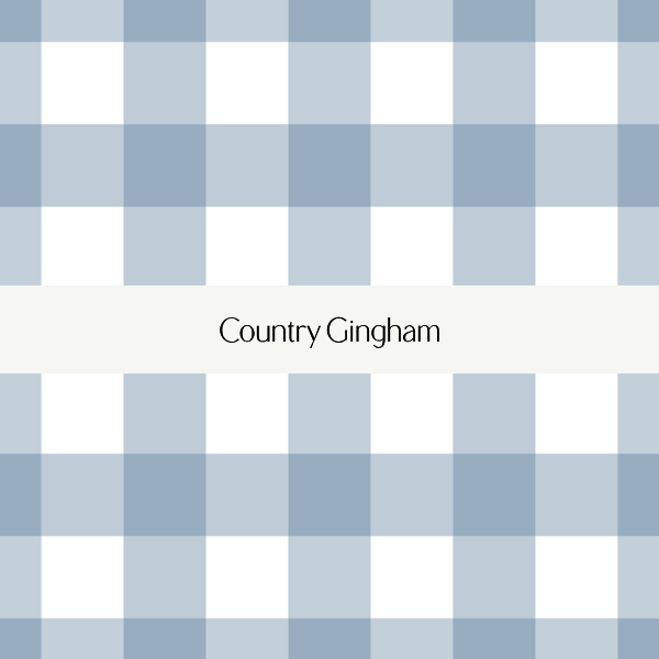 Cover page with blue and white checkered pattern and the title 'Country Gingham' in the center.