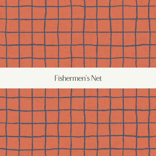 Orange fishing net with black grid pattern.