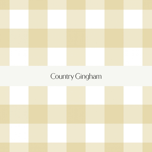 Book cover titled 'Country Gingham' with a beige and white checkered pattern background.