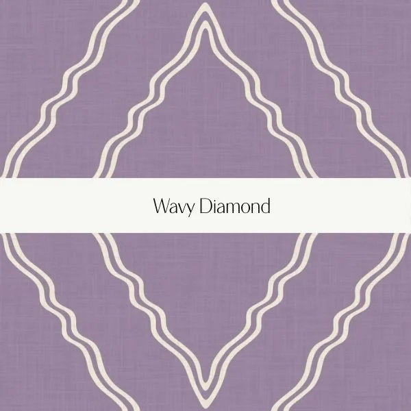 Purple background with wavy white diamond-shaped line patterns and a white band across the center with the text 'Wavy Diamond'.
