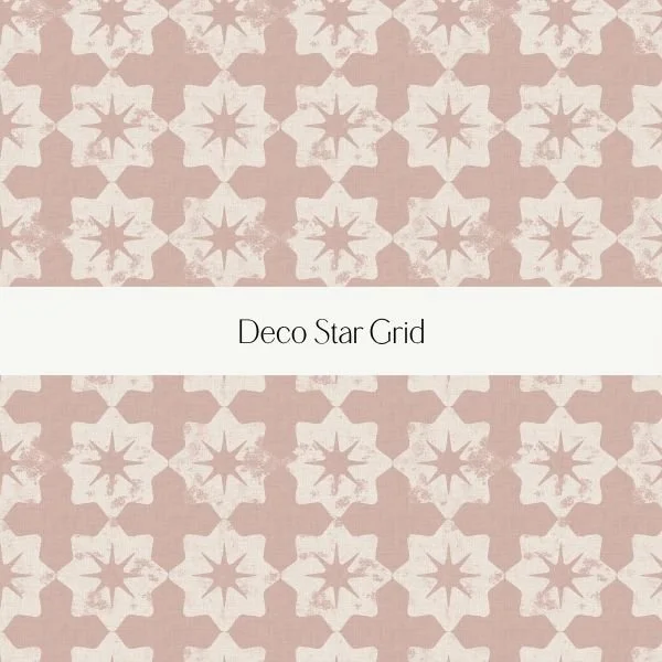 Patterned background with pink and white star and cross shapes, labeled as 'Deco Star Grid'.