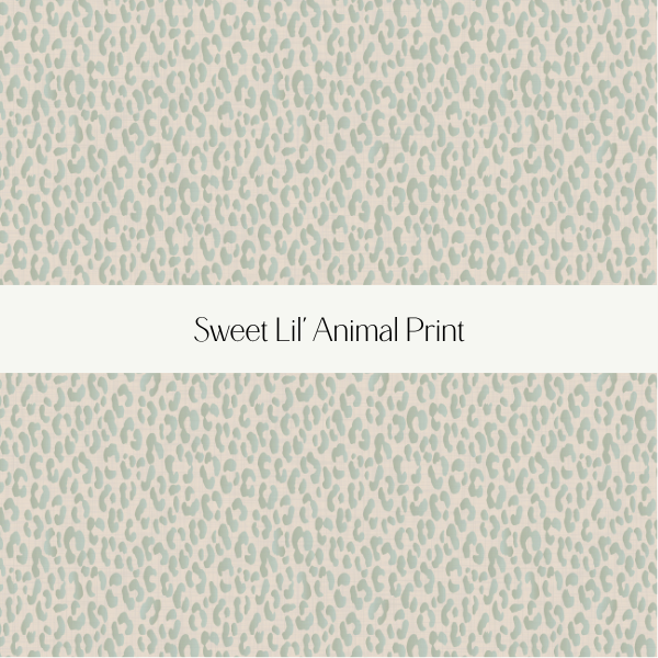 Pattern with light beige background and small, irregular darker beige animal print spots, titled 'Sweet Lil' Animal Print'.