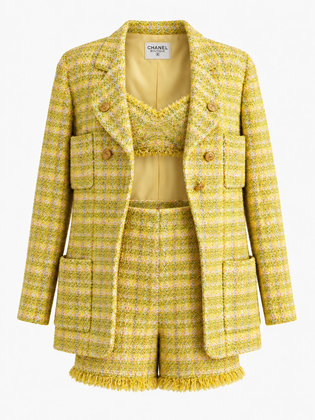 Chanel S/S 1994 Yellow Tweed 3 Pc Set. Size US 6.