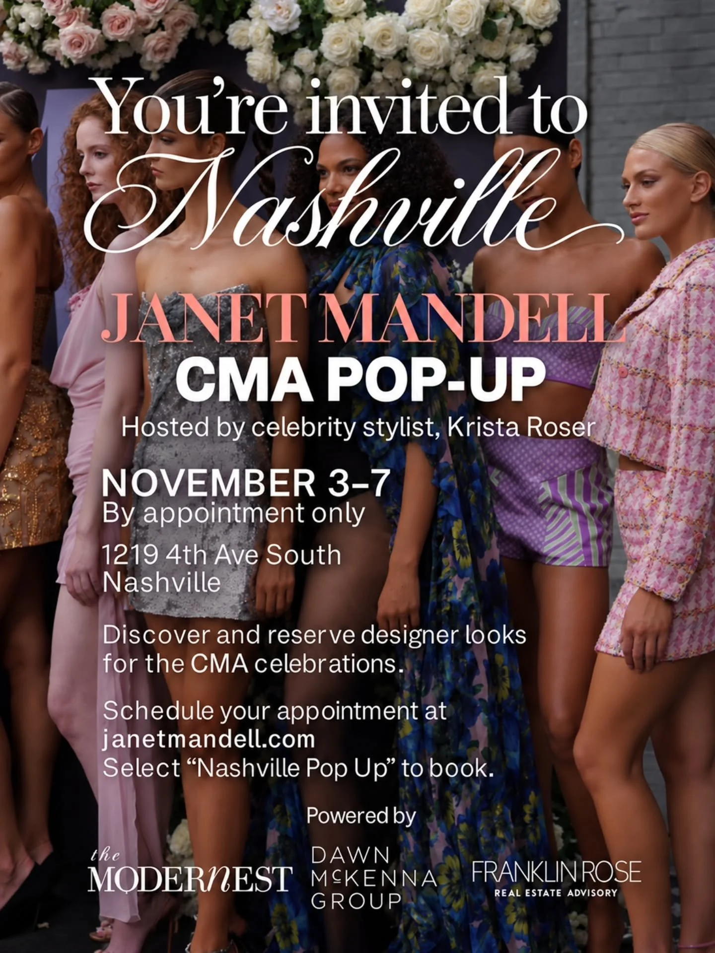 We're coming to Nashville! Book your appointment for our CMAs pop-up hosted with @kristaroser, powered by @thedawnmckennagroup, @franklinroseadvisors and @live.modernest. 

We can't wait to see you in November! 

Book now at www.janetmandell.com. ✨️