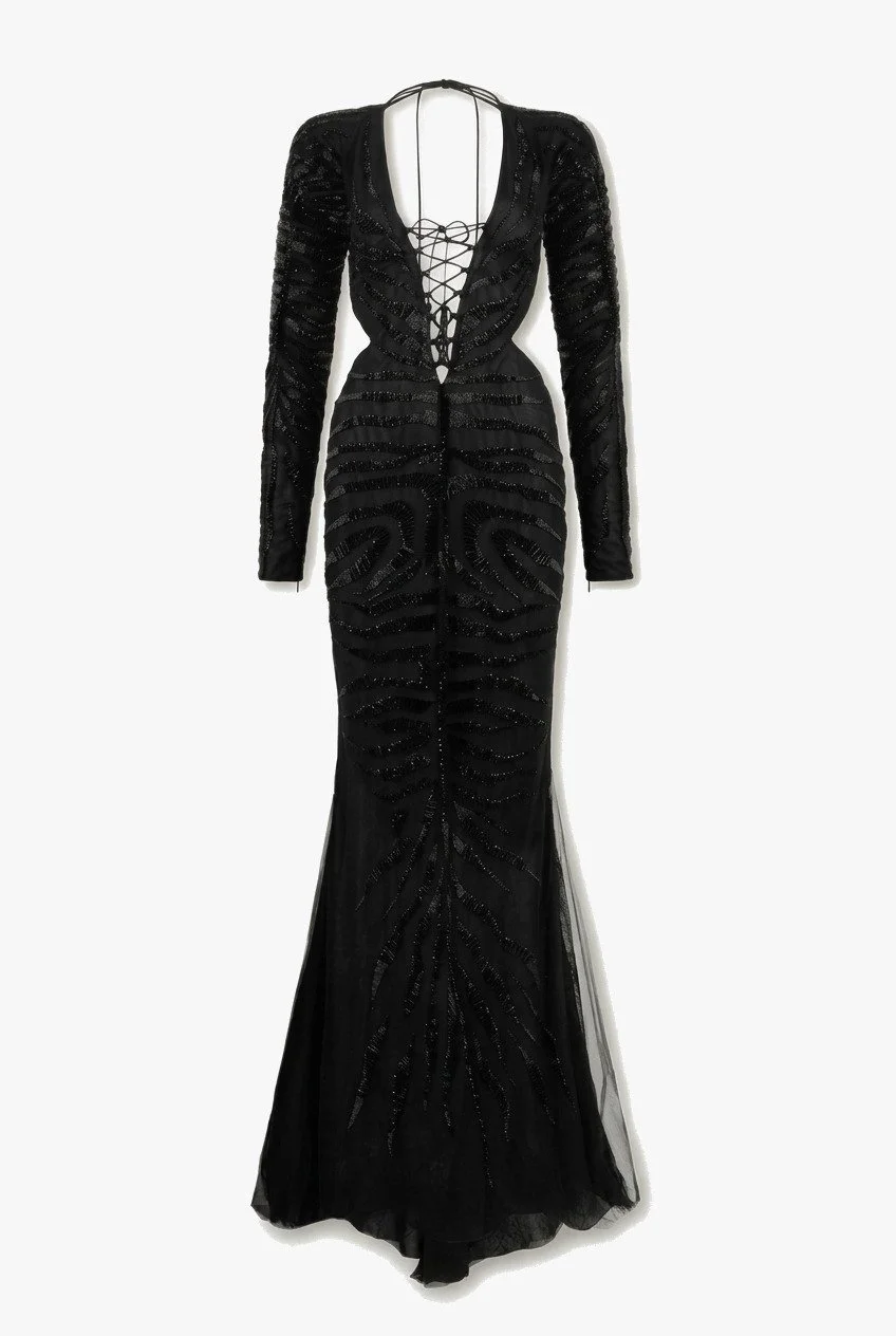 SPIDER: Roberto Cavalli Lace-up Backless Gown. Size US 4.