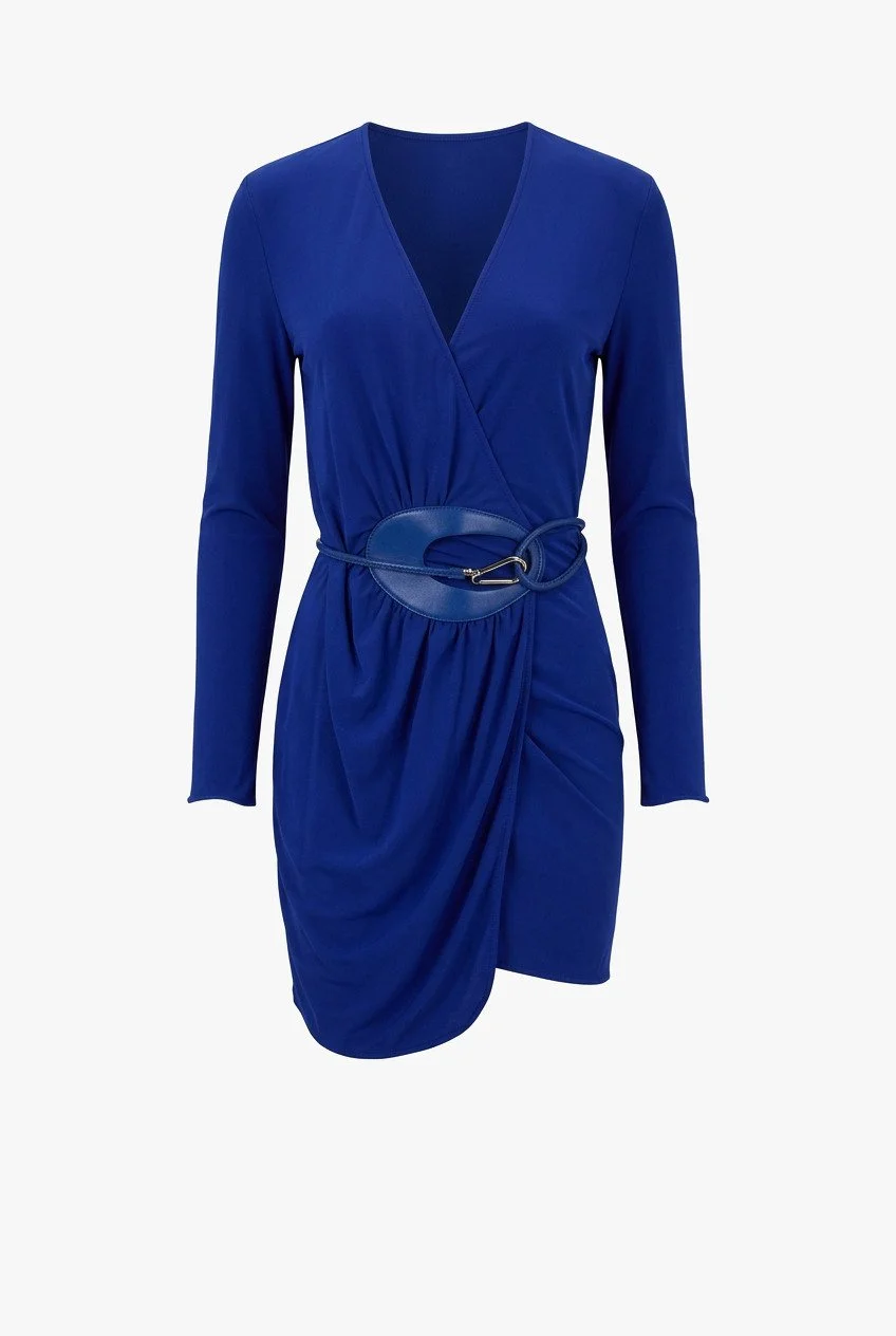 Tom Ford Blue Wrap Dress with Leather Belt. Size US 8. 