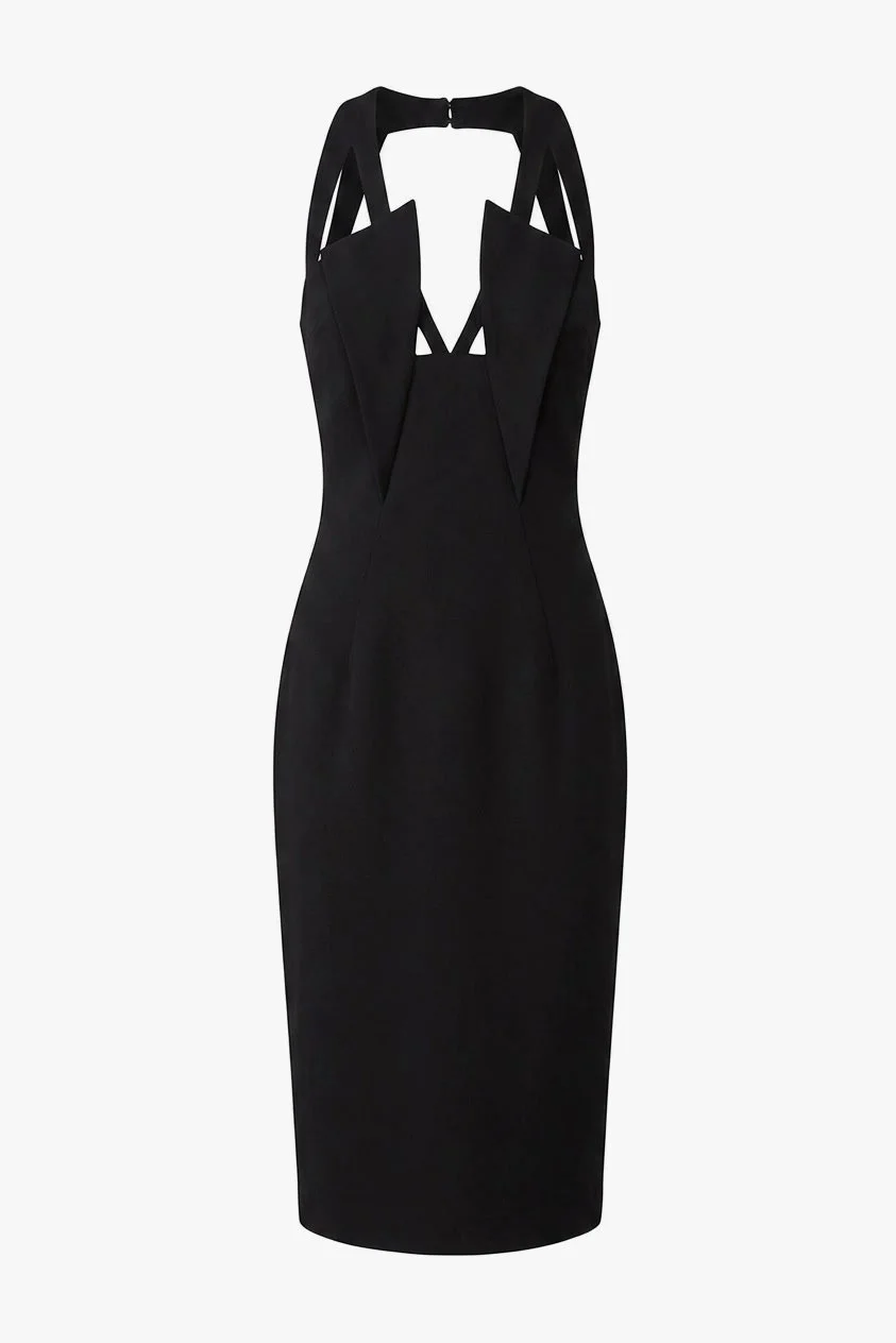 Cushnie Et Ochs Spring 2012 runway look 3. Black silk crepe dress with structured cutout straps.