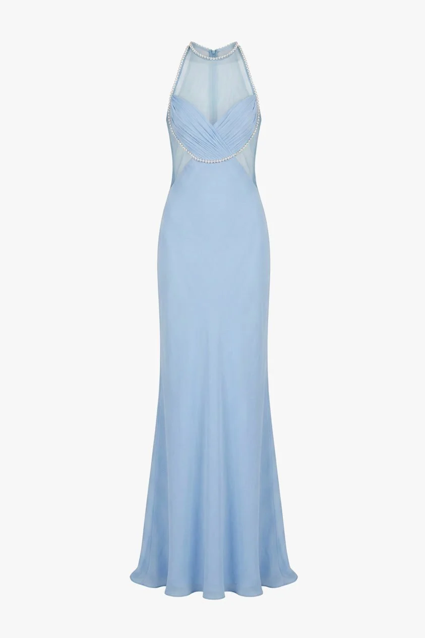 Cushnie Et Ochs Pre-Fall 2014 runway look 18. Powder blue chiffon gown with hand embroidered Swarovski crystals.