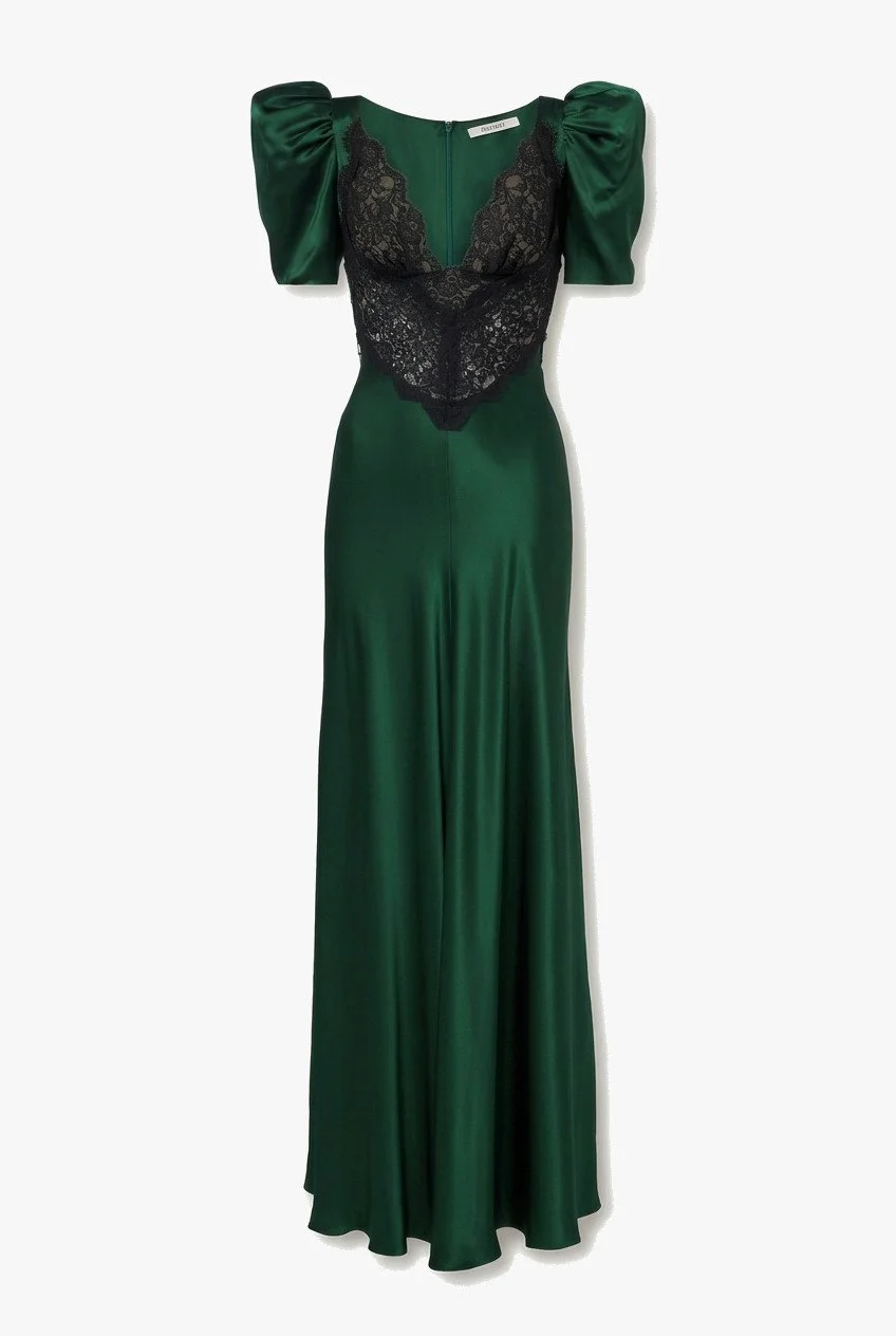 Rodarte Green Silk Puff Sleeve Gown. Size US 8.