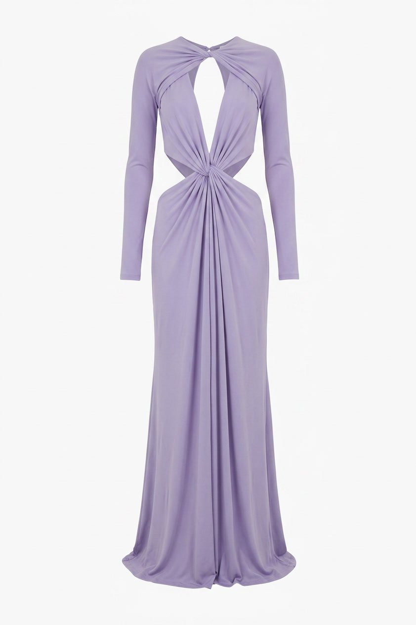 Cushnie Et Ochs Spring 2016 runway look 28. Lavender jersey gown with cutouts.