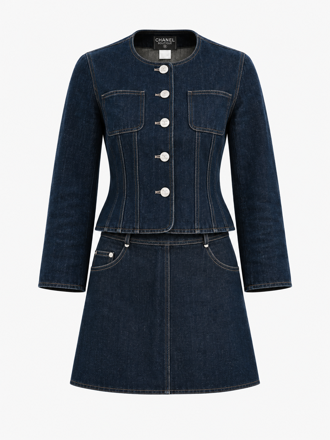 Chanel S/S 1996 Denim Logo Skirt Set. Size US 0.
