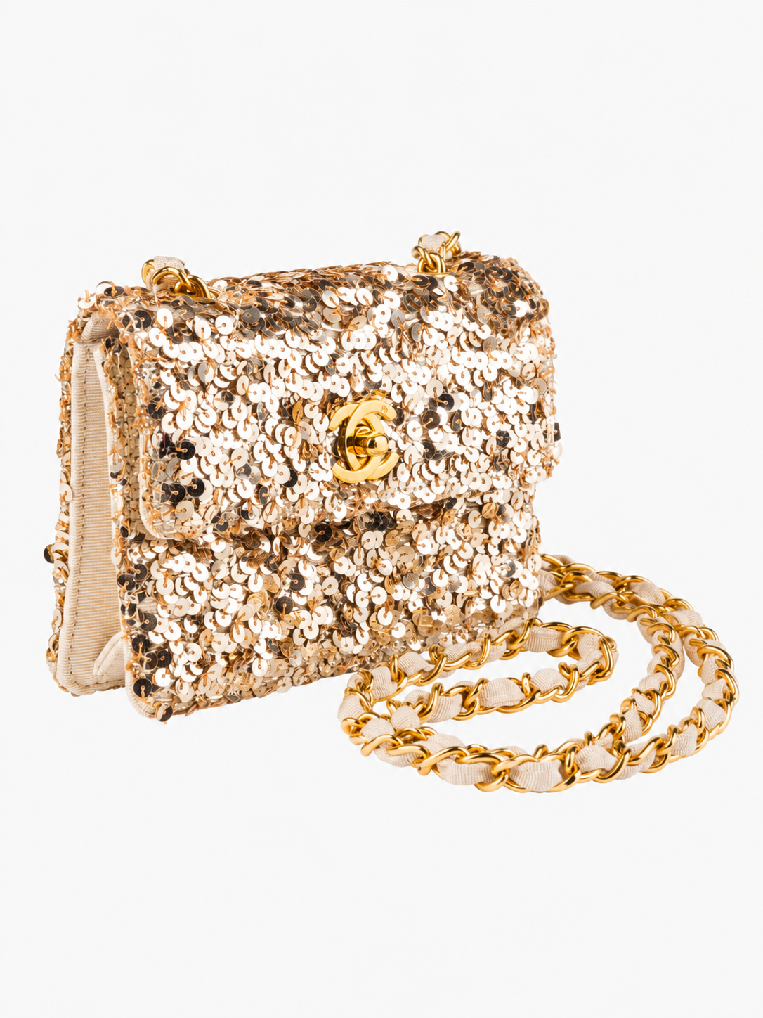 Chanel 1990 Gold Sequin Mini Flap Bag