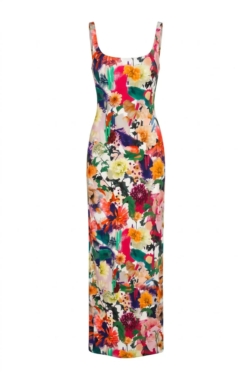 Cushnie Et Ochs Spring 2018 runway look 5. Floral power jersey gown. 