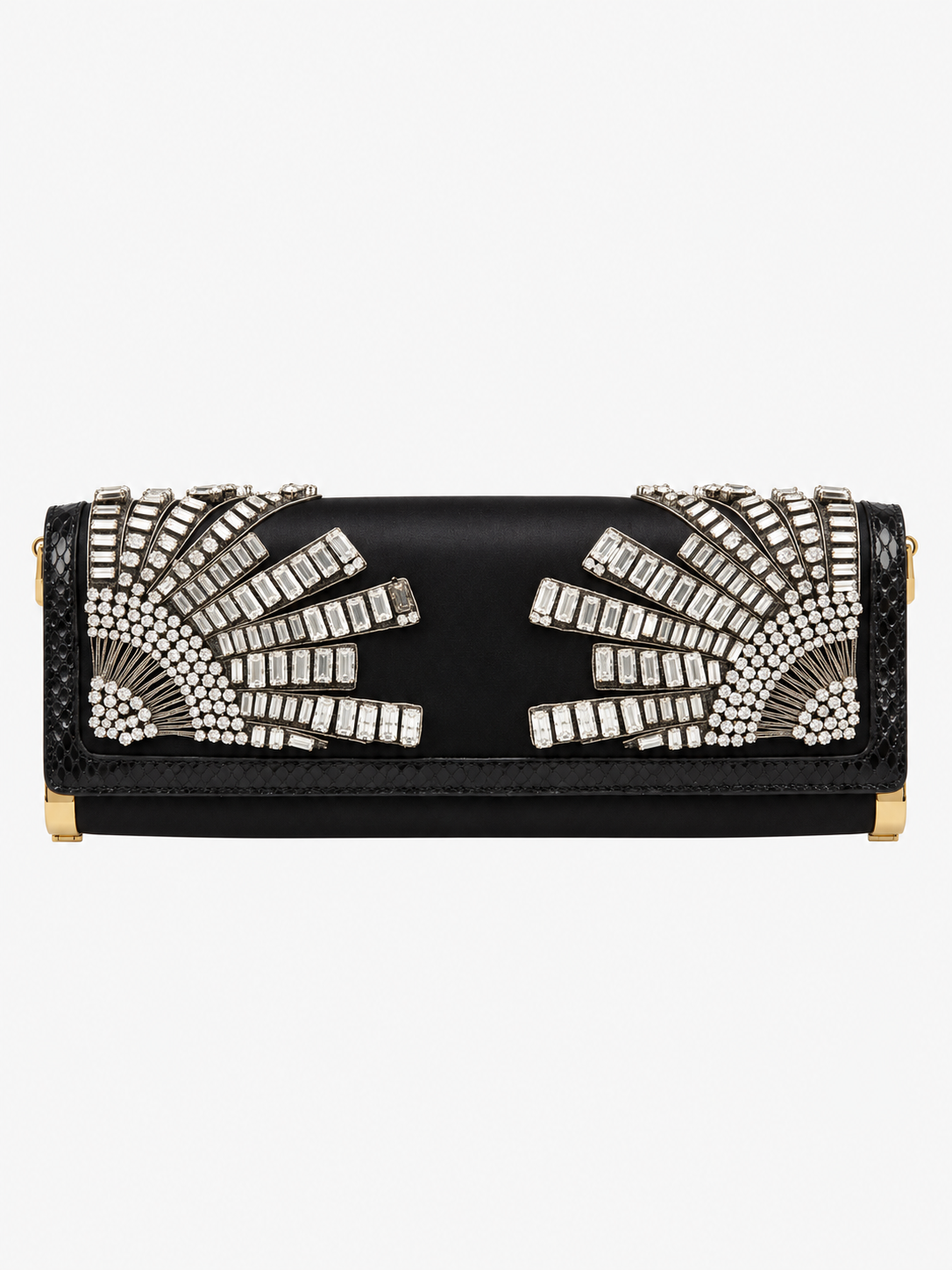 Gucci Snakeskin Trim Crystal Embellished Clutch. 