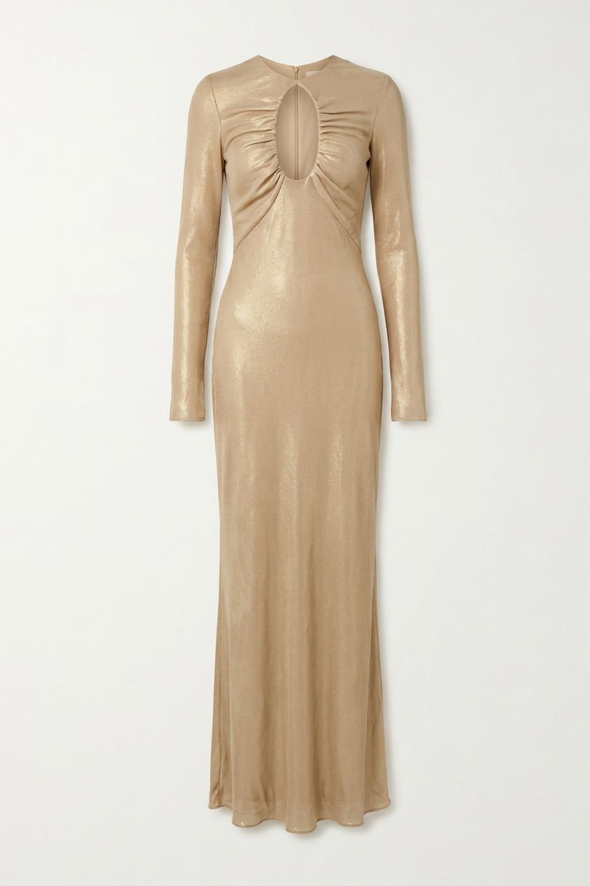 Cushnie Et Ochs Fall 2018 runway look 33. Gold lame gown with keyhole cutout. 