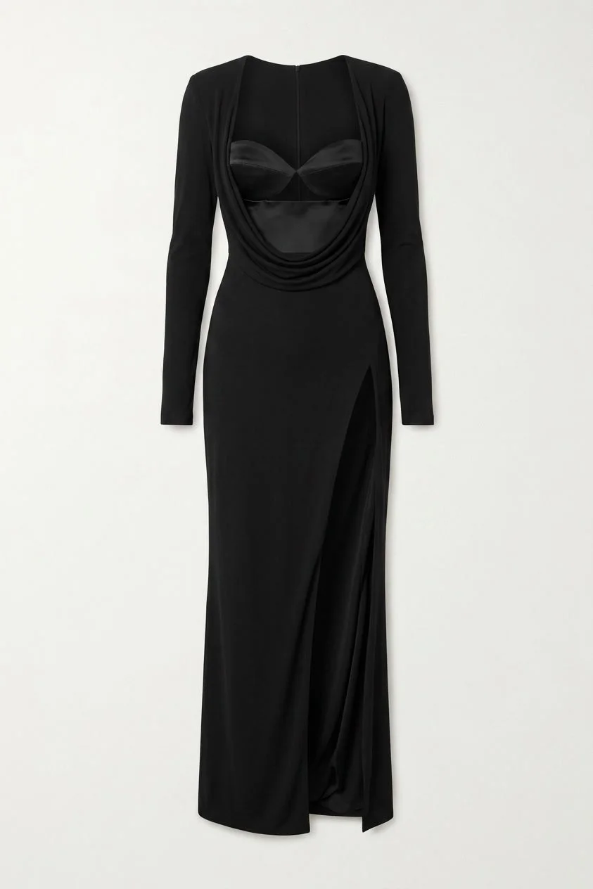 Cushnie Et Ochs Fall 2014 runway look 31. Black, draped Jersey gown with bralette.